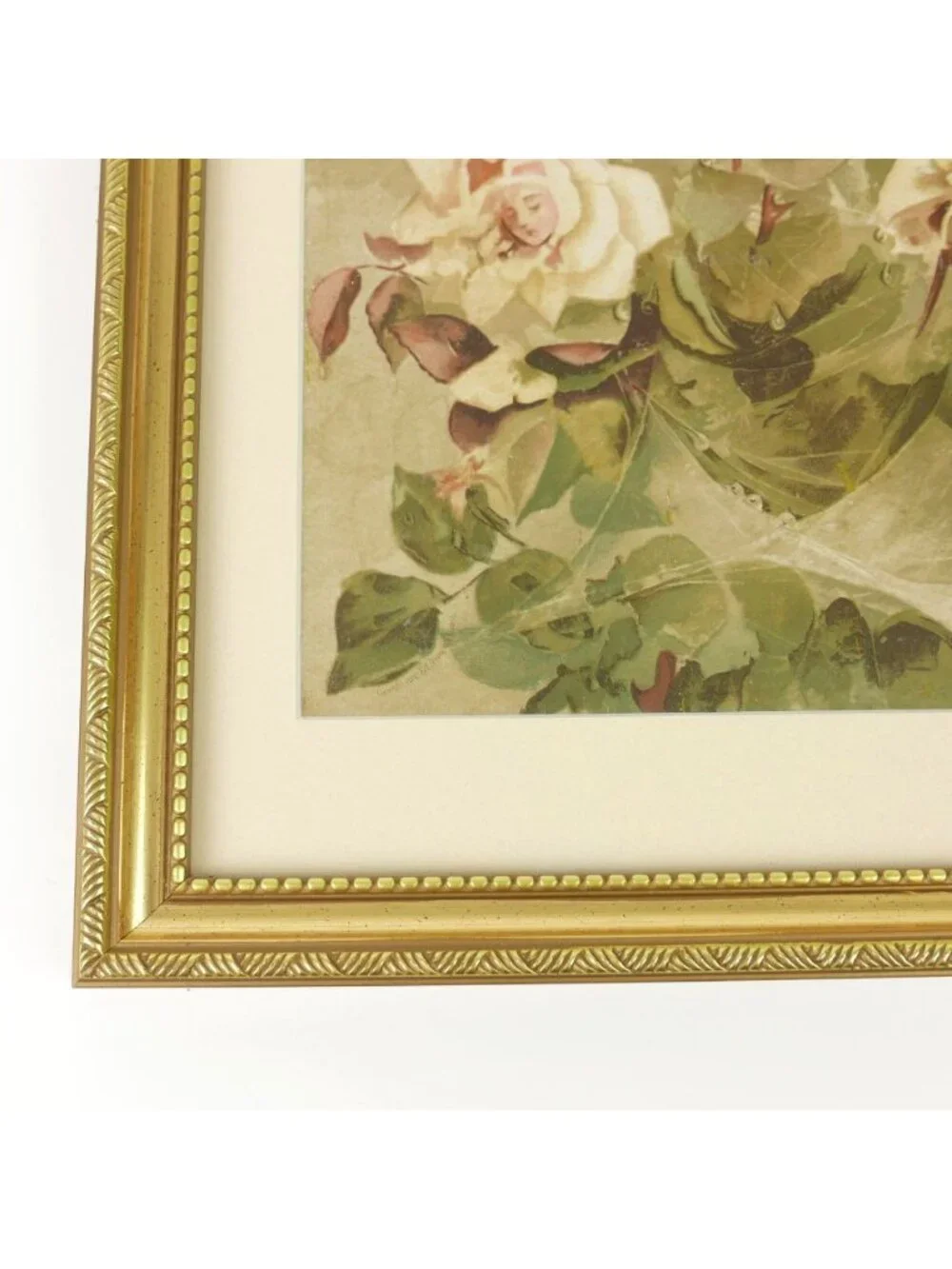 Antique 1889 Louis Prang Chromolithograph Pink Roses Ellen Thayer Fisher Framed